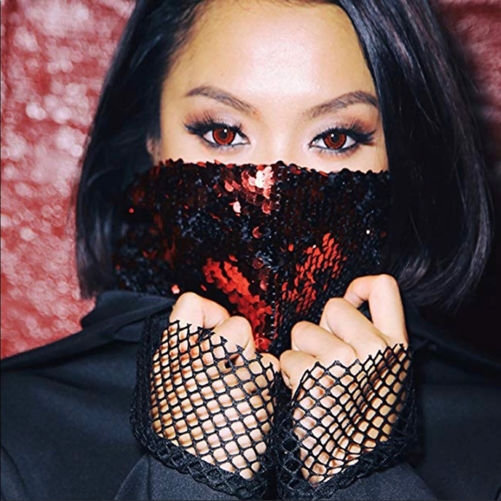 Red/Black Reversible Sequin Festival Mask Scarf